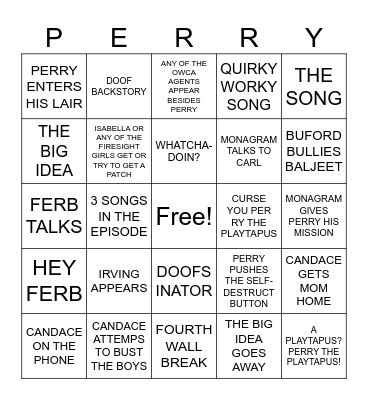 PHINEAS AND FERB BINGO Card