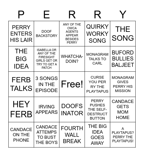 PHINEAS AND FERB BINGO Card