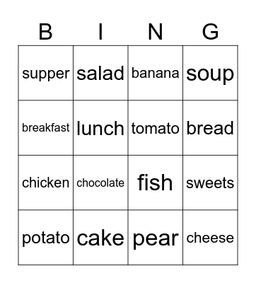 Food Bingo Card