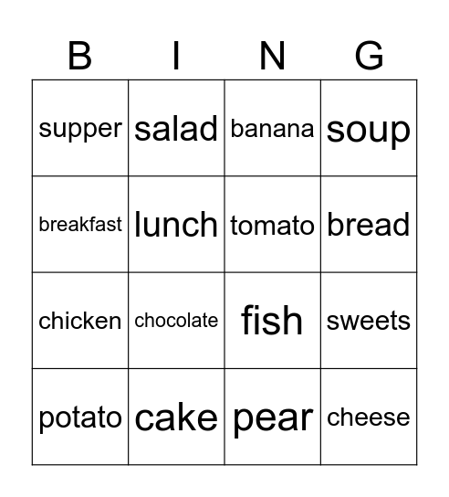 Food Bingo Card