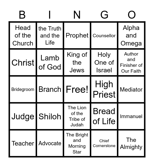 Names and Titles of Jesus Christ Bingo Card