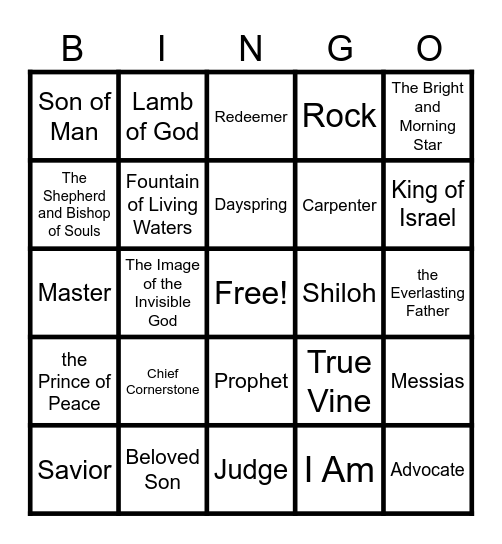 Names and Titles of Jesus Christ Bingo Card