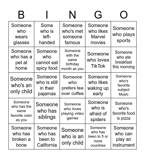 Human Bingo Card