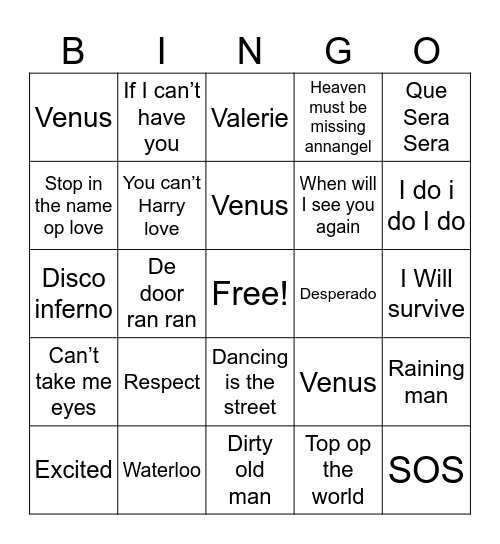 VIP voor elkaar Muziekbingo Card