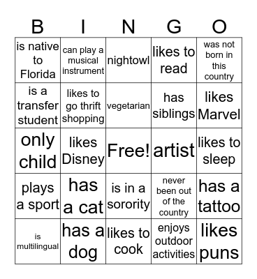 Untitled Bingo Card