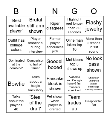 Nfl twitch draft Bingo Card