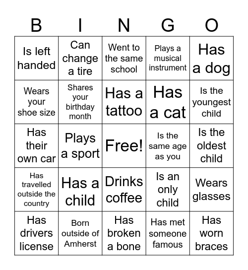 Find the Classmate Who... Bingo Card