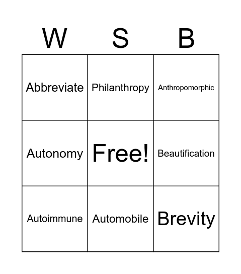 Word Study Bingo Card