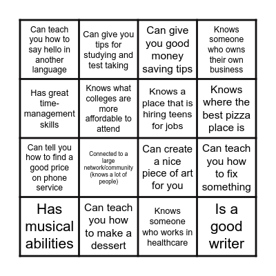 Resource Bingo Card