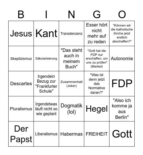 Bullshit Bingo Domgespräch Edition Bingo Card