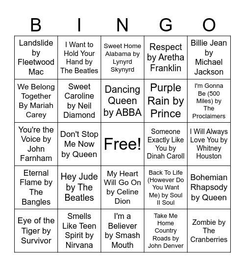 Sing along classics Bingo Card