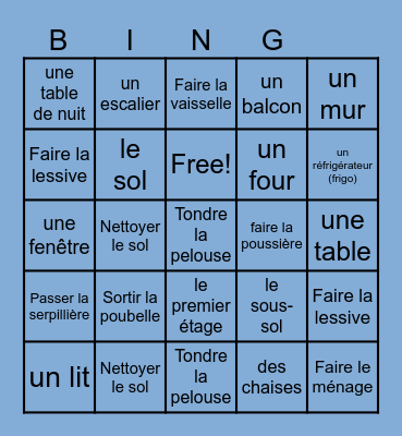 House & Chores Bingo Card