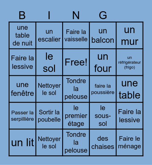 House & Chores Bingo Card