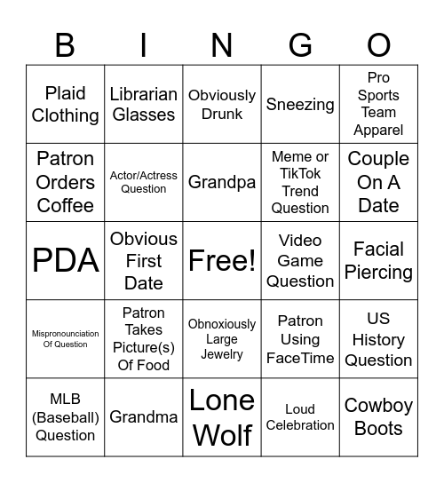 Trivia Night Bingo Card