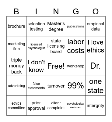 Ethics Case Bingo Card