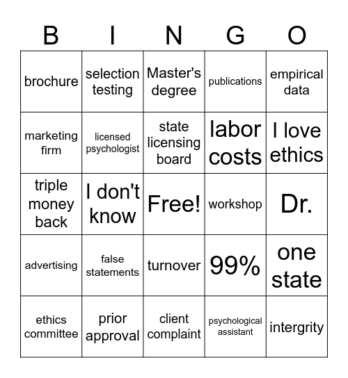 Ethics Case Bingo Card