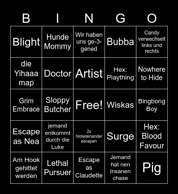 DBD with Friends Bingo Card