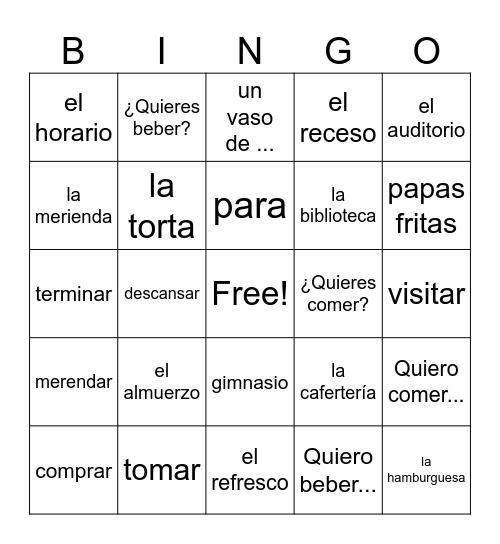 u2e2 vocabulary Bingo Card