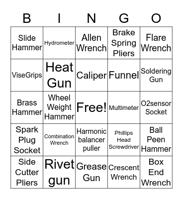 Automotive Tools Bingo Card