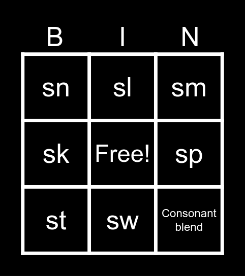 /S/ Blends Bingo Card