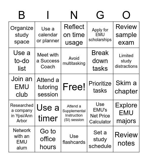 Lakeview Bingo Card