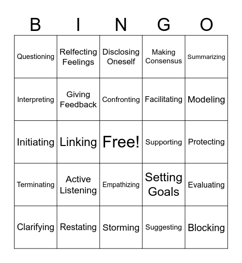 Group Leadership Skills Bingo Card