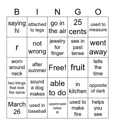 Homonym Bingo Card