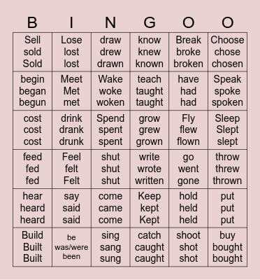 Irregular verbs 5° Bingo Card