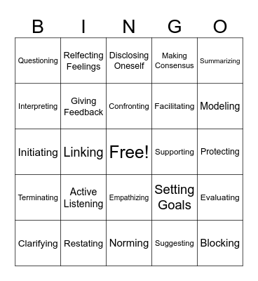 Group Leadership Skills Bingo Card