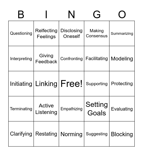 Group Leadership Skills Bingo Card