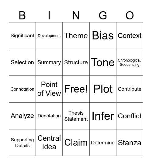Test Prep Bingo Card