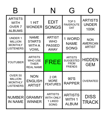 STOTIFY BINGO Card