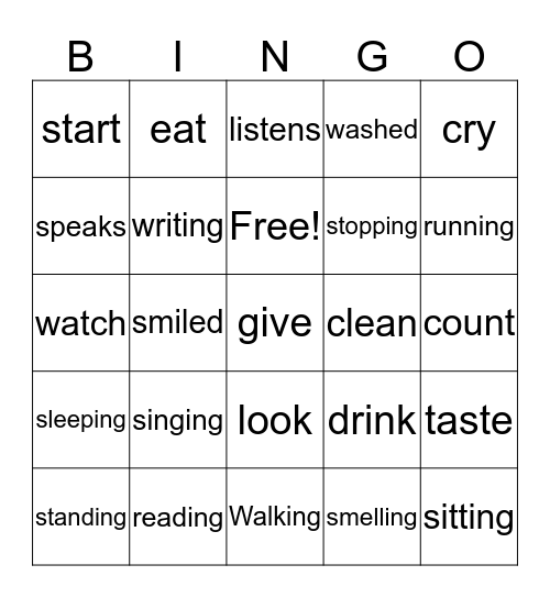 Verbs Bingo Card