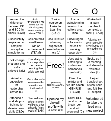 NACE Bingo Card