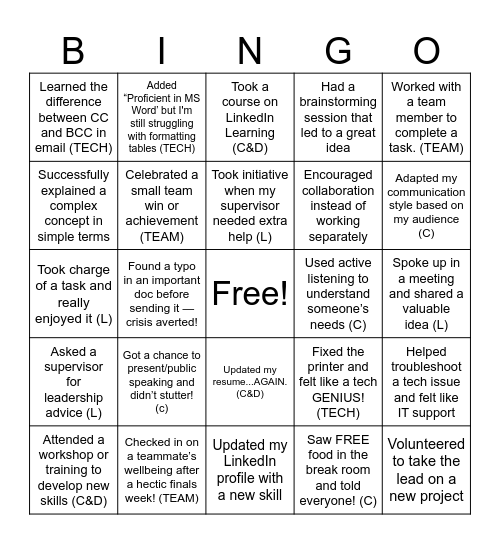 NACE Bingo Card