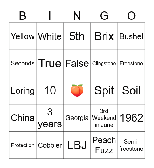 PEACHY BINGO Card