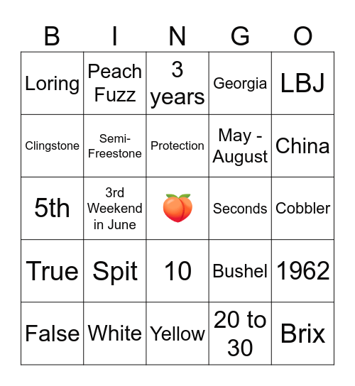 PEACHY BINGO Card