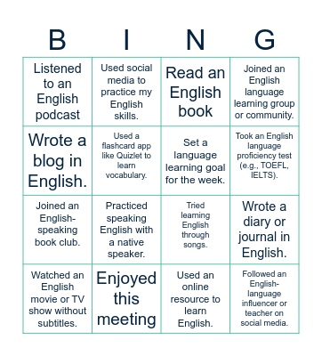 Think about your learning experience Bingo Card