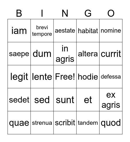 Ecce Romani I Ch. 1 & 2 Vocabulary Bingo Card