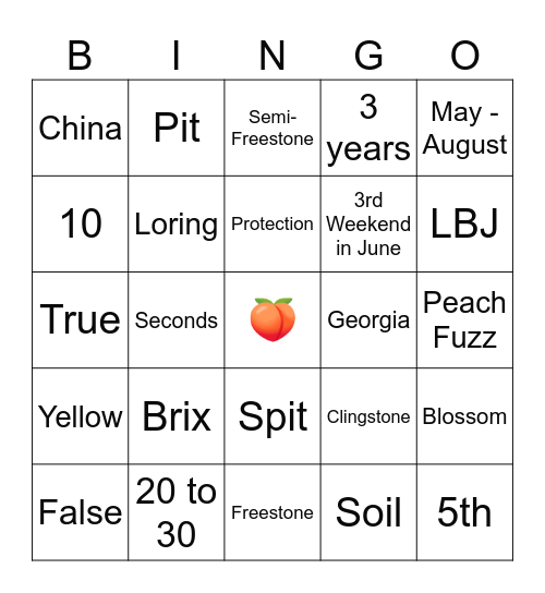 PEACHY BINGO Card