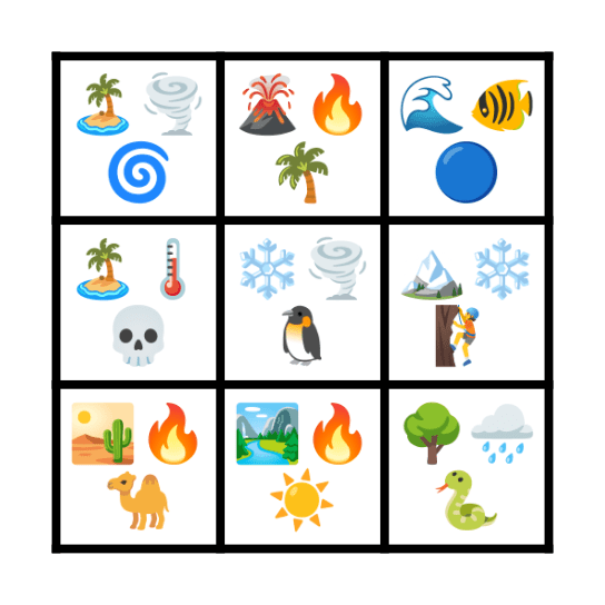 Extreme Places Bingo Card