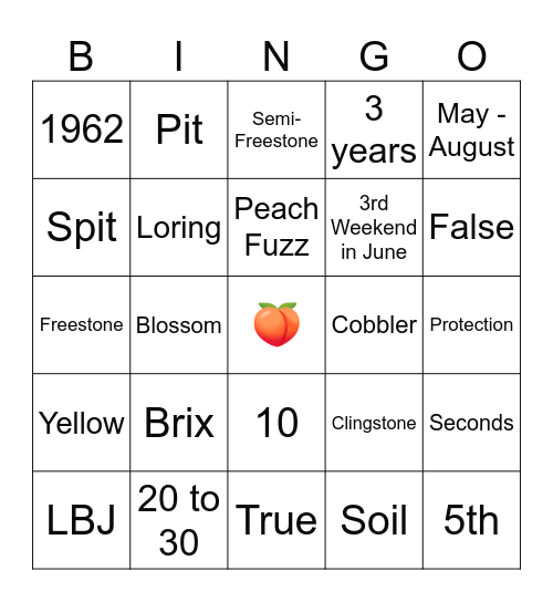 PEACHY BINGO Card