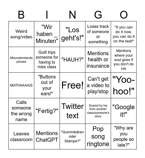 Frau Knoy Bingo Card