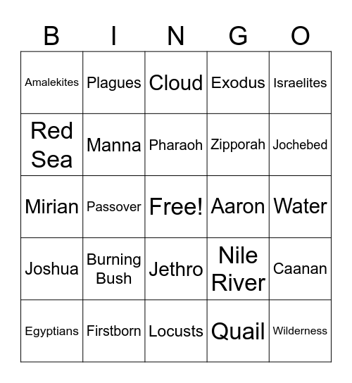 MOSES Bingo Card