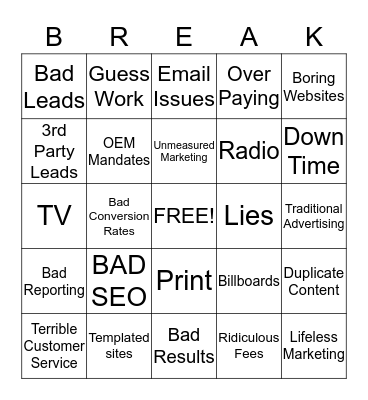DealerFire Bingo Card