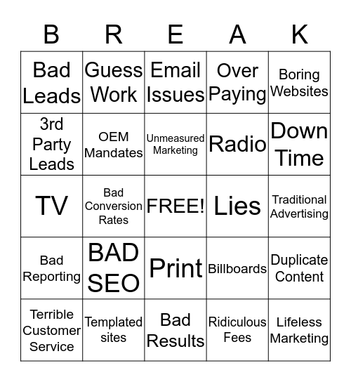 DealerFire Bingo Card