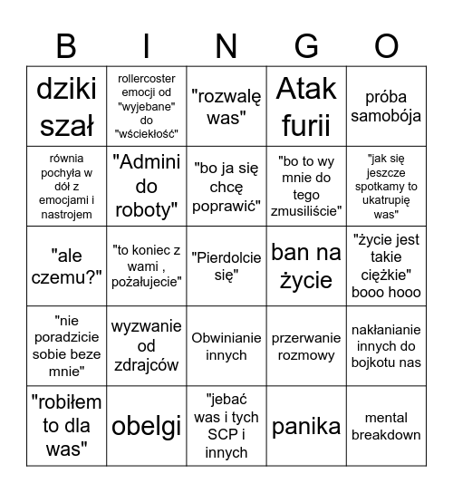 co się stanie , gdy L..... dam.... wypowiedzenie Bingo Card