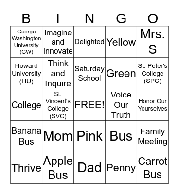 Jada's Bingo Card