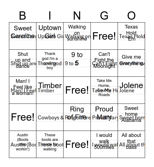 Howdy Cowgirl Bingo Card