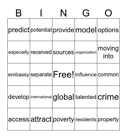 Lesson 5 Bingo Card